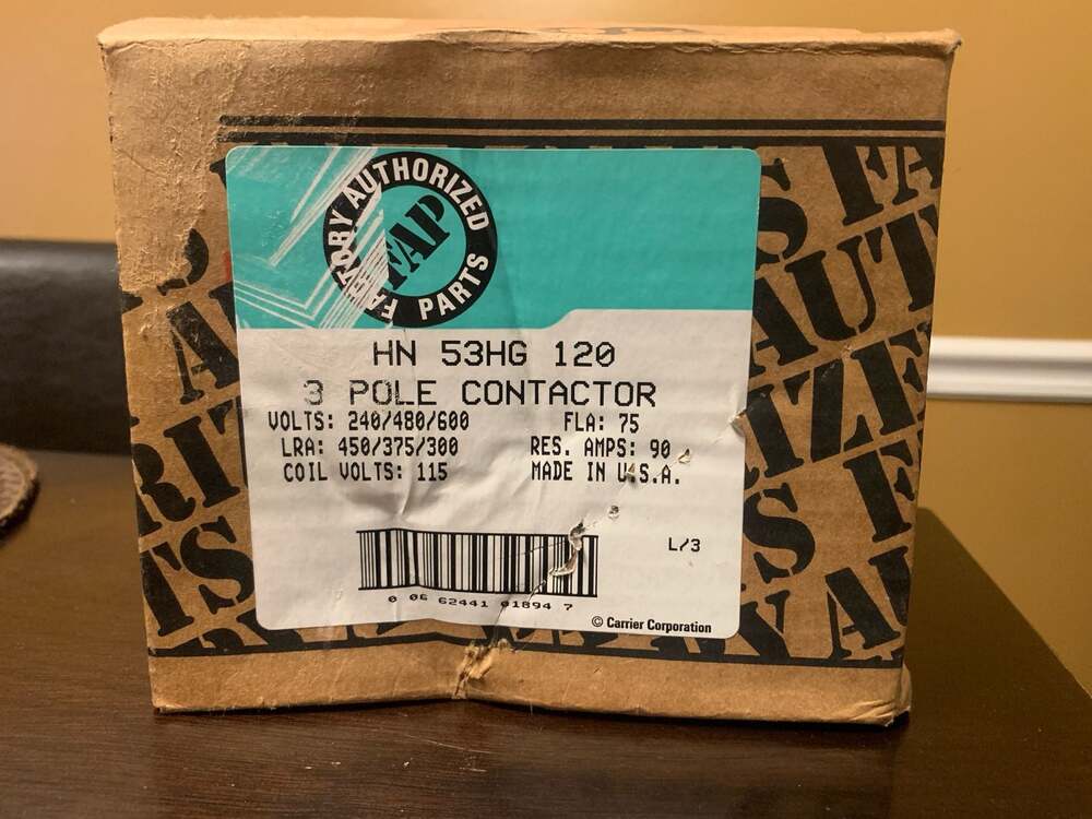 Carrier Factory Authorized Parts HN53HG120 3 Pole Contactor 110/120V Coil